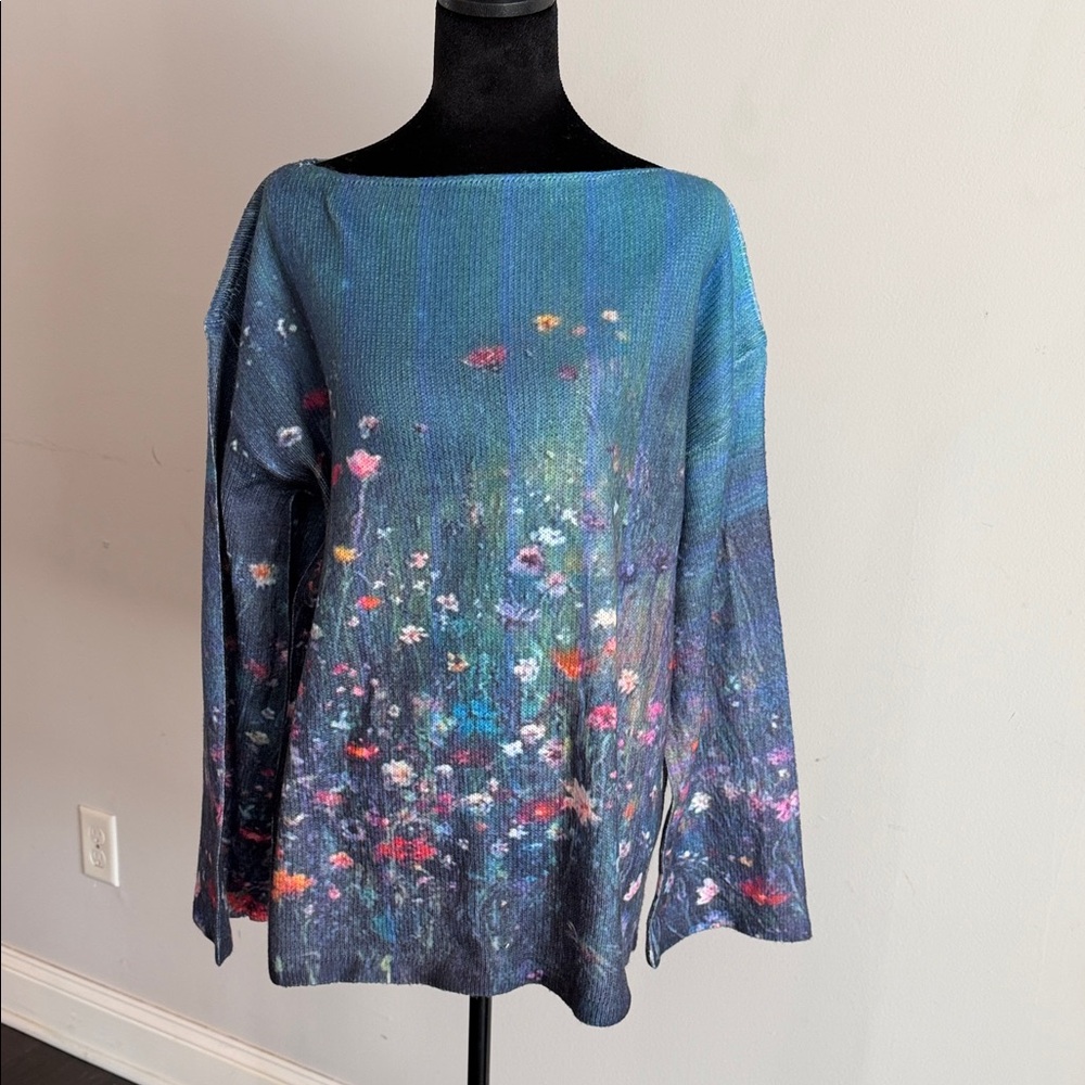 Floral Print Women's Top - Blue and Multicolor